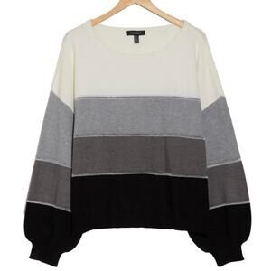 Ellen Tracy Colorblock Boat Neck Sweater Gray Black Viscose Blend XS